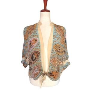 Vintage Capriccio Womens Paisley Tie Front Silk Blouse OS Fits Most